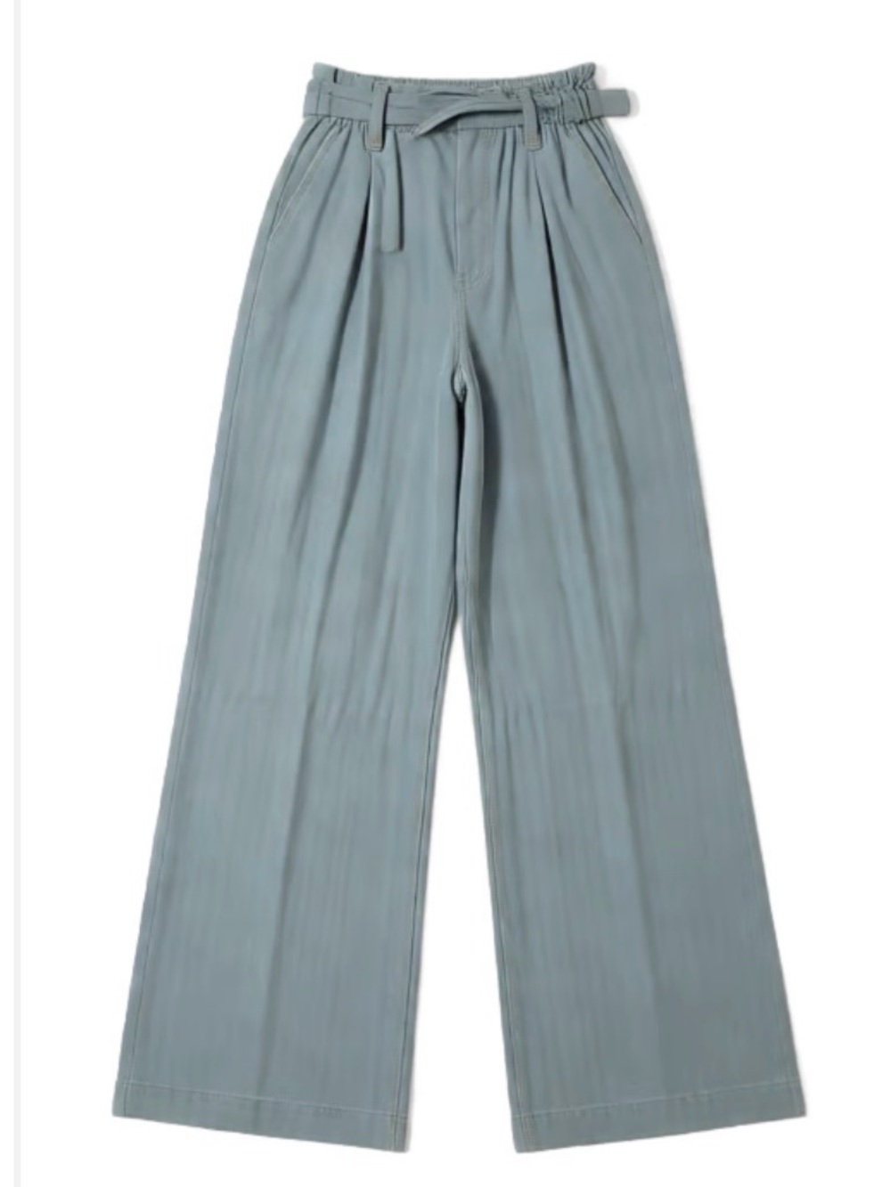 Zara Wide-Leg Paperbag Pants in Chambray